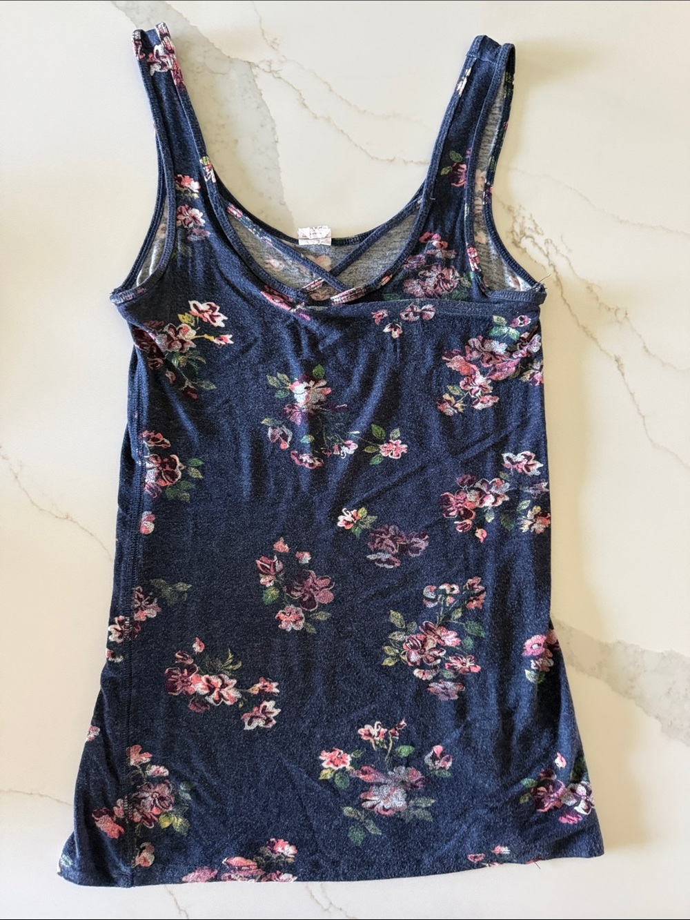 SO Navy Floral Scoop Neck Tank Top